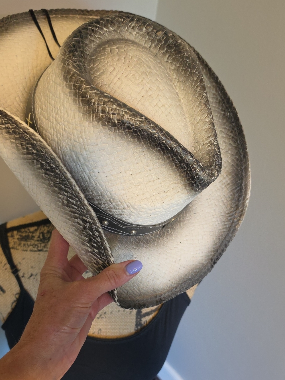 Western Straw Cowboy Hat in White with Black Trim